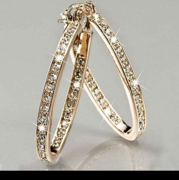 3/$15 Gold Toned white Rhinstone  Hoop Earings - Picture 2 of 5